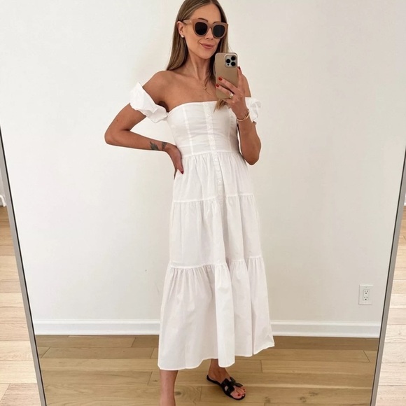 Staud White Elio Midi Dress, SIZE 6 1657 - Picture 3 of 9